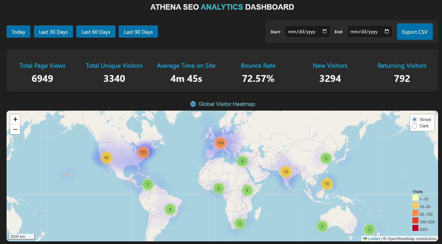 Athena SEO Analytics Global Visitor Heatmap Athena SEO Analytics Global Visitor Heatmap