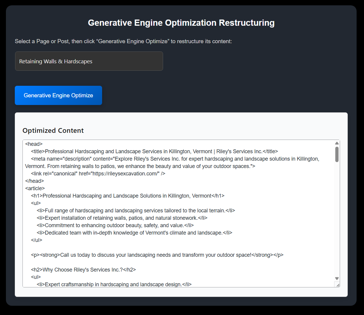 GEO Generative Engine Optimization Content Restructuring Athena SEO AI WordPress Plugin