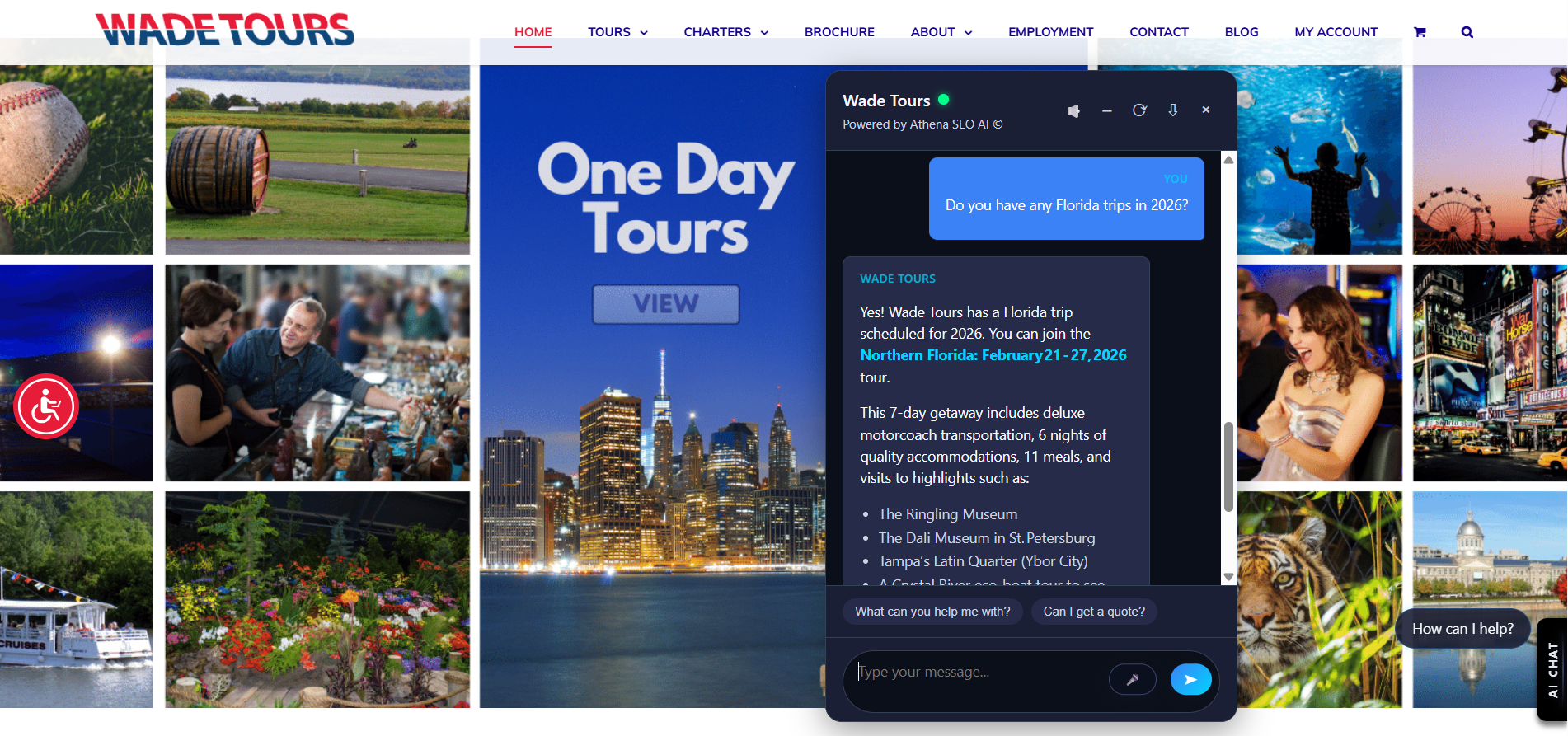 Wade Tours Tour Bus Company Athena AI Chat Agent 